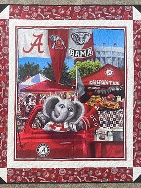 New Handmade Alabama Crimson Tide Quilt Throw Blanket Cotton Minky Football
